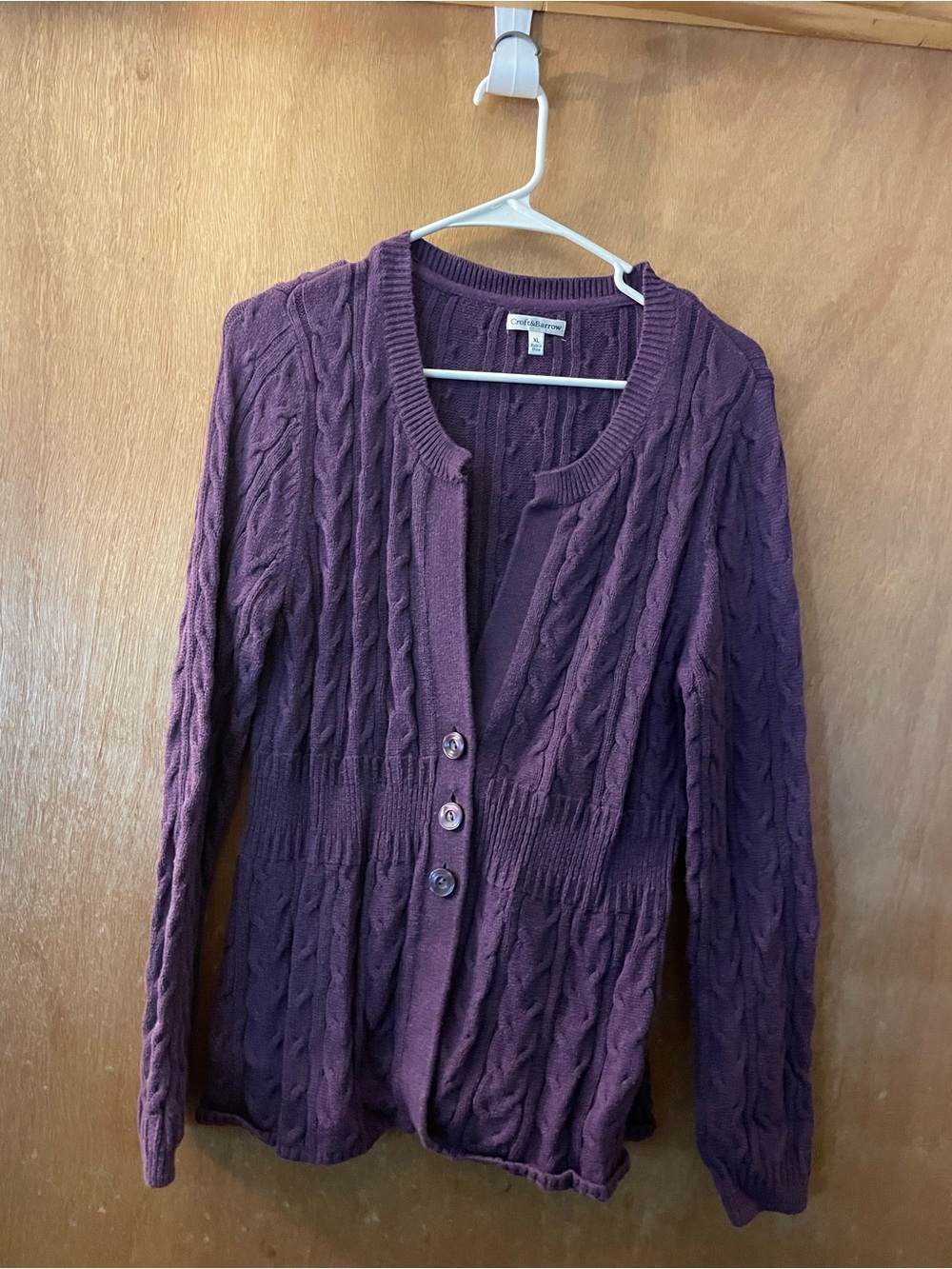 croft & barrow plum cable-knit button-front cardigan